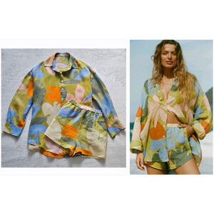 VITAMIN A SWIM Playa "2-pieces" goop fave linen shorts + shirt top set $285 m